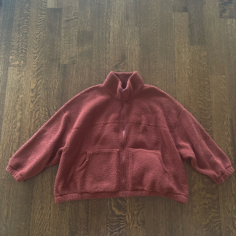 Plus Size Old Navy Brick Red Fleece Zip Up Sweater